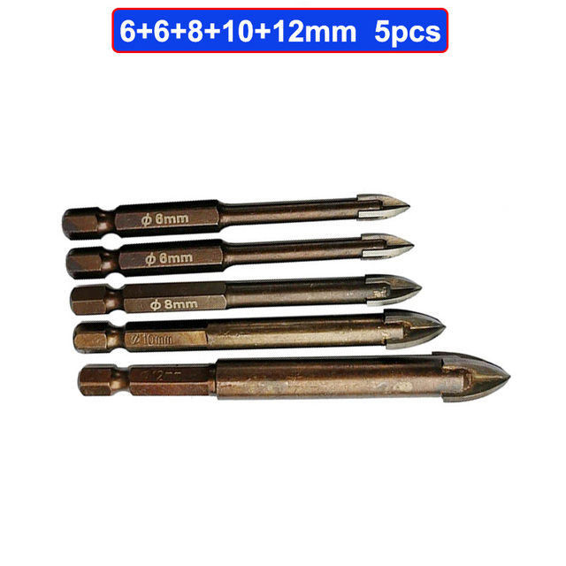 Tungsten Carbide Glass Drill Bit Set Alloy Carbide Point With 4pcs Glass Tile Edges Cross Spear Head Drill Bits