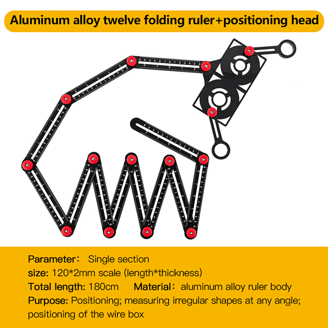 12/9/6 Fold Aluminum Alloy Angle Ruler Finder Measuring Ruler Drill Mold Template Izer Tool Locator Tile Hole Drill Guide