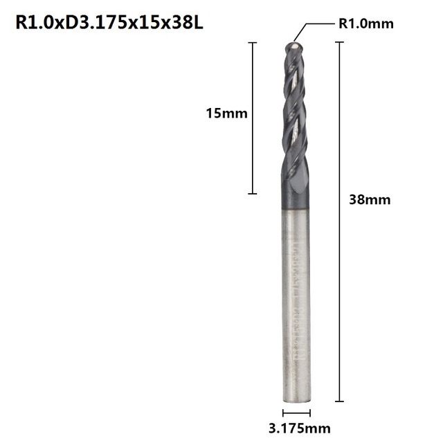 XCAN Tapered Ball Nose End Mill 1PC R0.25/R0.5/R0.75/R1.0 3.175mm Shank Carbide Wood Engraving Bit CNC Router Bit Milling Cutter