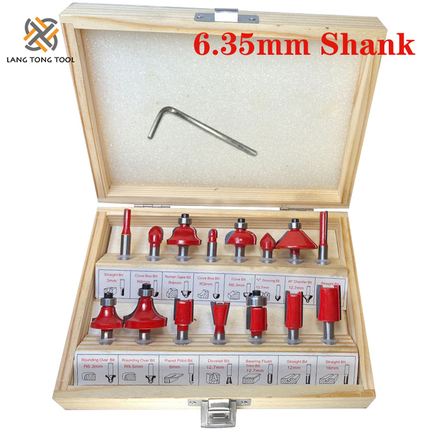 6mm/6.35mm/8mm15Pc Router Bit Set Trimming Bit Straight Milling Cutter Bit Wood Tungsten Carbide Cutting Woodworking LT027