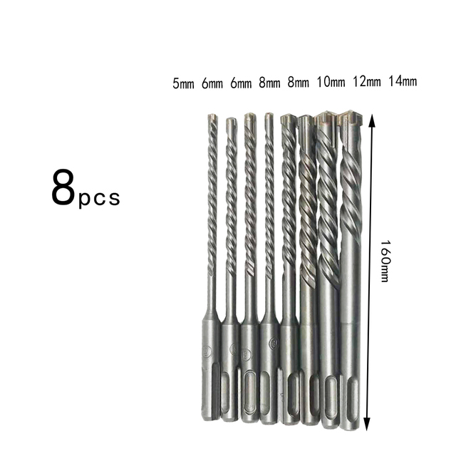 1 Sets Cross Tips 4 Cutters 160mm SDS Plus Drill Bits Set YG8 Steel Carbide Flat Tip Electric Hammer Drill Bits Stone Masonry Drill Bits Kit