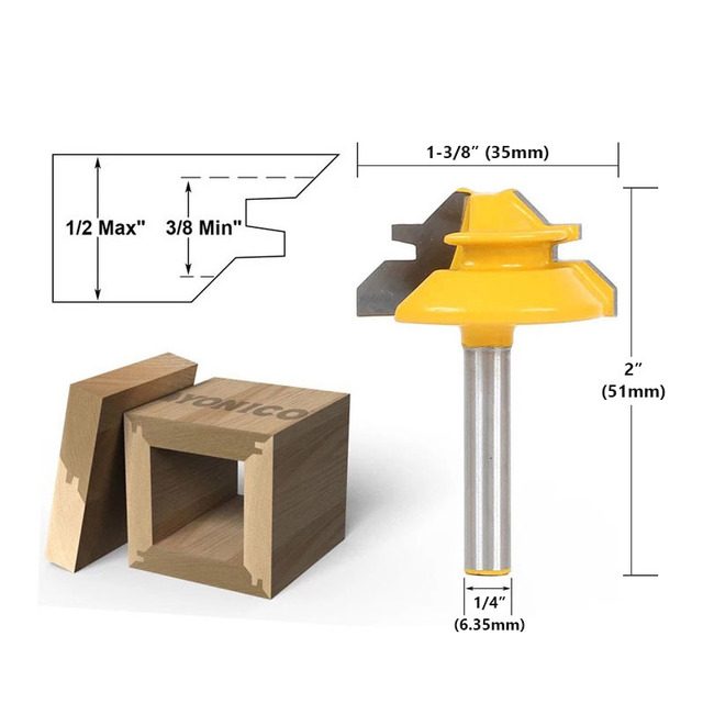 1/2 "1/4" 8 مللي متر عرقوب 45 درجة قفل ميتري راوتر بت 8*1-1/2 8*1-3/8 Tenon نهاية القاطع أدوات طحن لأعمال الخشب