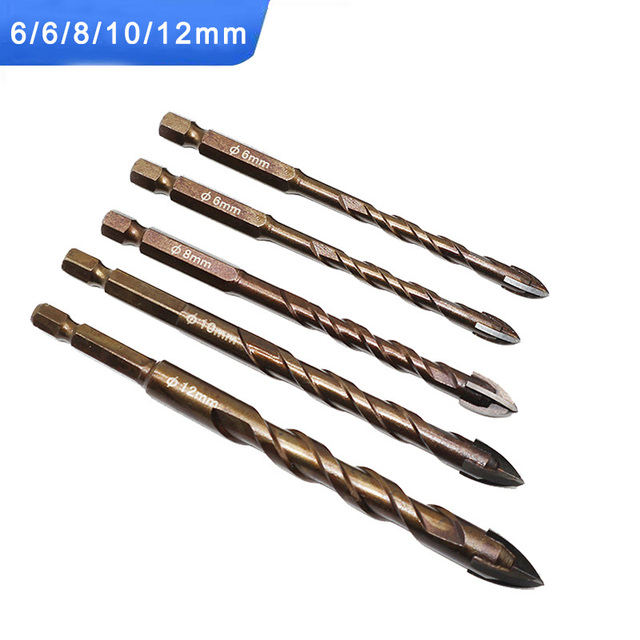 Justing Lau 7pcs/set Cross Hex Tile Bits Cup Ceramic Concrete Hole Opener Alloy Triangle Drill Size 3/4/5/6/8/10/12mm