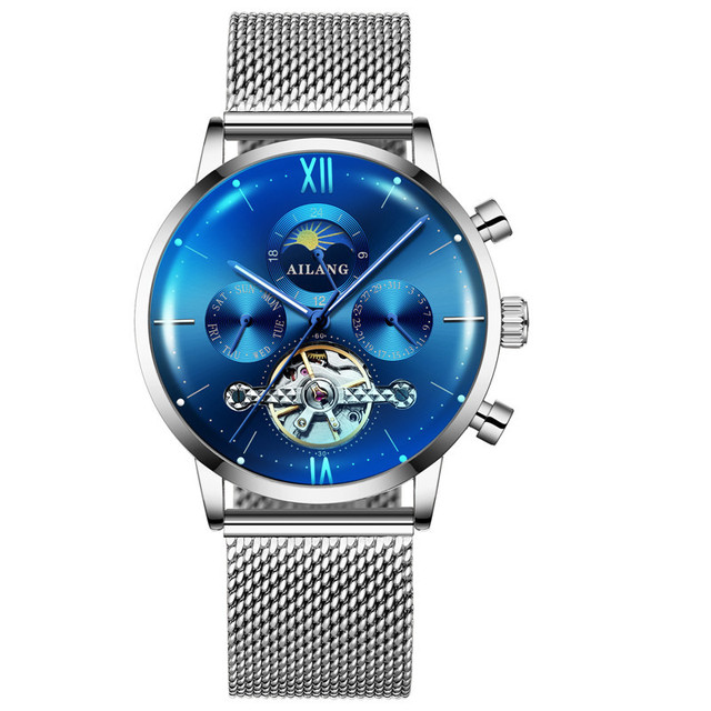 AILANG Men's Top Brand Luxury Fashion Three Eyes Luminous Waterproof Mesh Watches Tourbillon Mechanical Watch Relogio Masculino