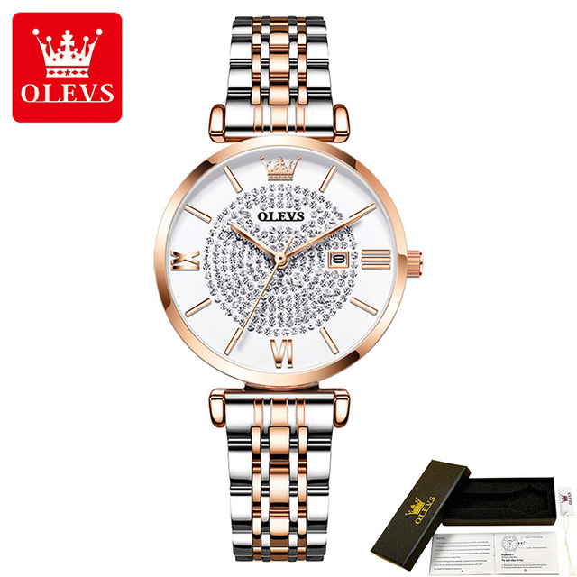 OLEVS Fashion Stainless Steel Solid Wristwatch For Women roma pon ila High Quality Waterproof Quartz Women Calendar Wristwatches