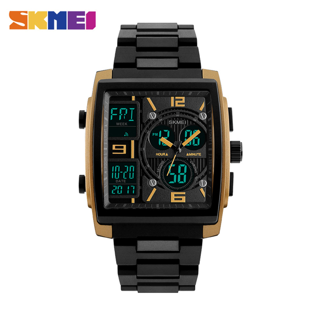 SKMEI 1274 Men's 5ATM Waterproof Students Quartz Wristwatch Digital Alarm Date Year EL Backlight Chronograph EL Lighting Chip