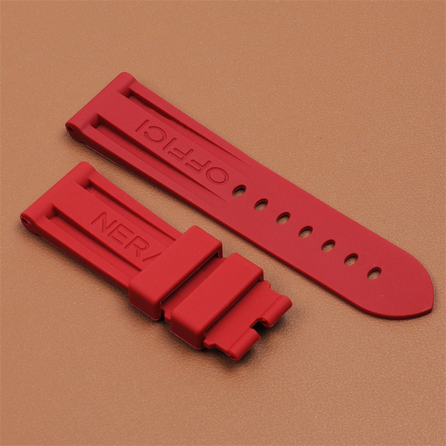 High Quality Black Blue Red Orange Army Green Watchband Silicone Rubber Strap for Panerai Pin Buckle 22mm 24mm 26mm