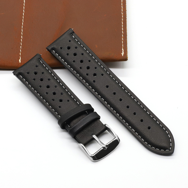 Handmade watch strap 18mm 19mm 20mm 22mm leather strap black brown blue breathable porous watches #C