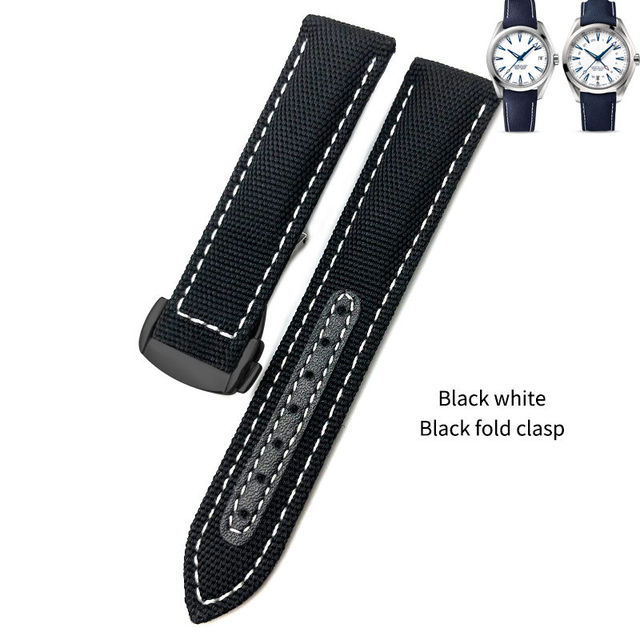 19mm 20mm Nylon Canvas Watch Strap for Omega 300 AT150 Fabric Leather Aqua Terra 150 Blue 21mm 22mm Watchband Buckle