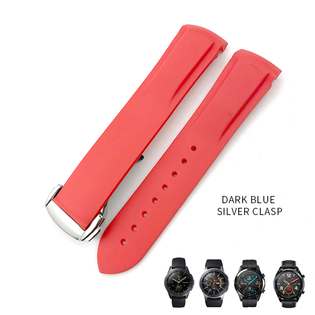 20mm 19/21mm 22mm Curved End Silicone Rubber Watch Band Suitable for Huawei GT 2 Samsung Galaxy Watch 3 4 Omega Seamaster Strap