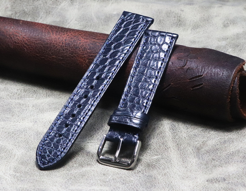 New Handmade Dark Royal Blue Blue Watch Band 18mm 19mm 20mm 21mm 22mm Crocodile Leather Calfskin Strap Bottom Leather Wristband