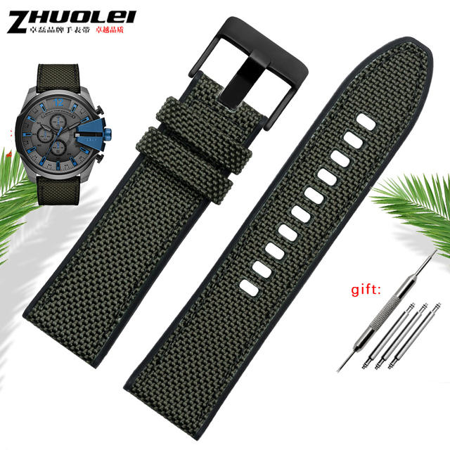 For Diesel Dz4500 Dz4506 DZ7420 DZ4318 Canvas Silicone Watch Strap Men's Officer Series 24 26 28mm Accessories Nylon Watchband