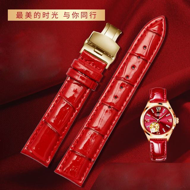 red color for any brand women watch12mm14mm 15mm 16mm 18mm 20mmRose gold buckle genuine leather watches wrist strap