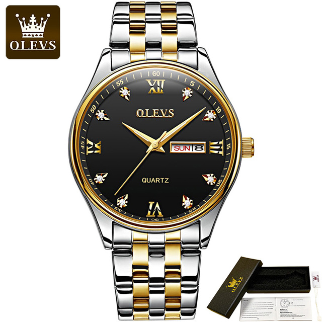 OLEVS Stainless Steel Strap Great Quality Watches for Men Waterproof Quartz Fashion Men Wristwatches Calendar Week Display