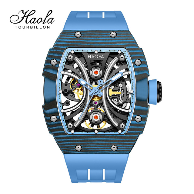 Haofa Men Automatic Mechanical Skeleton Luminous Sapphire Carbon Fiber Wrist Watches Luxury Mannen Horloge 1909 Men's Wristwatch