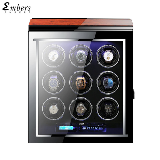 Luxury Embers Automatic Watch Winding Wood Mabuchi Motro Automatic Watches Box Shaker LCD Touch Screen Wooden Safe Storage Box