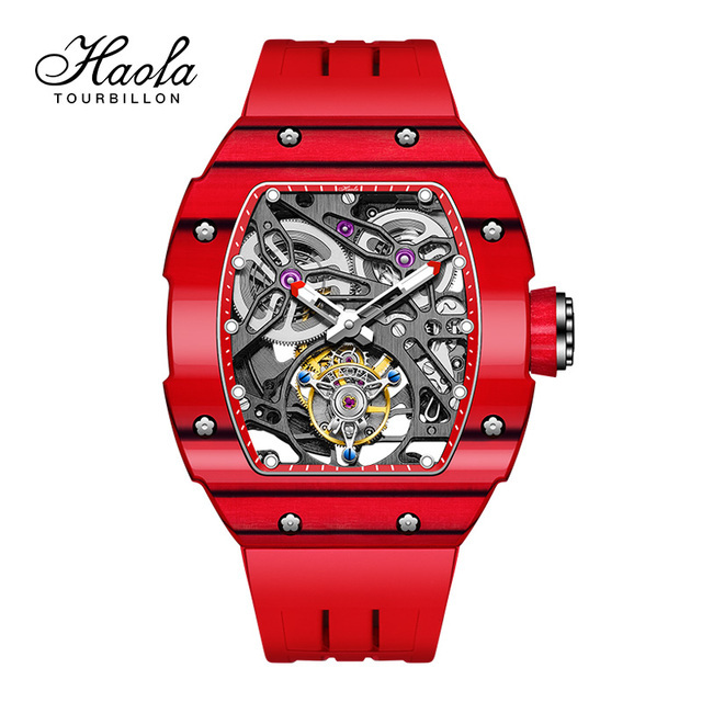 Haofa 1901 Skeleton Automatic Tourbillon Movement Watch for Men Luxury Mechanical Tourbillon Sapphire Mens Carbon Fiber Watch