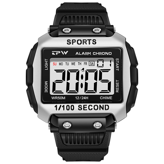 Super scratch resistant easy to read 50m outdoor sports waterproof digital watch