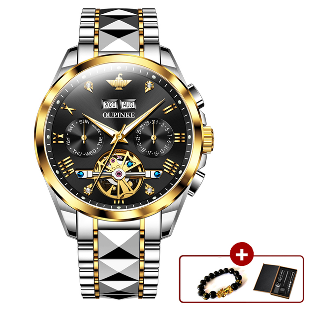 OUPINKE Automatic Men's Watches Mechanical Sapphire Glass Tourbillon Luxury Brand Wristwatch Waterproof relogio masculino 40