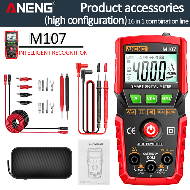 ANENG M107 Mini Digital Multimeter 4000 count Auto tester digital multimetre profesional testeur electrique multímetro test