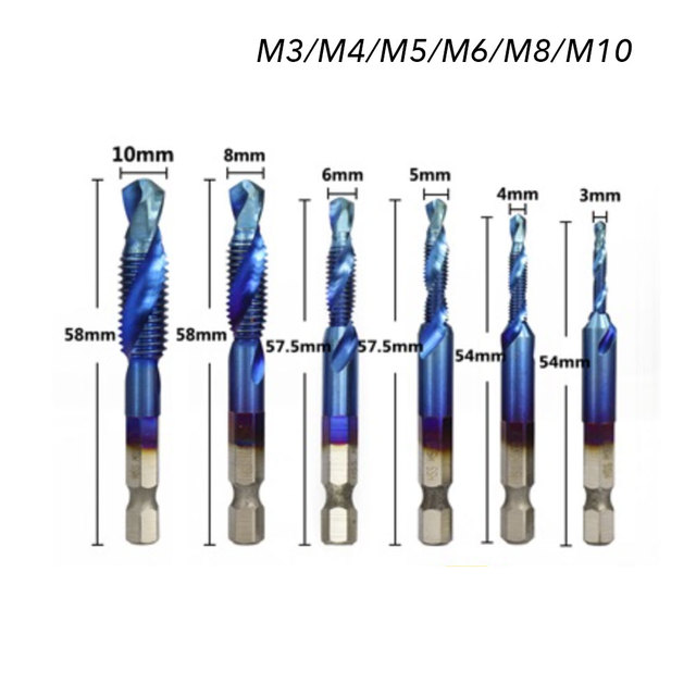 Binoax 6 قطعة التيتانيوم HSS مزيج الحفر الحنفية بت غاطسة عرافة عرقوب M3-M10