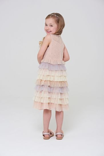 Amelia Rose Pink Sequin Bodice Dress With Multicolour Skirt