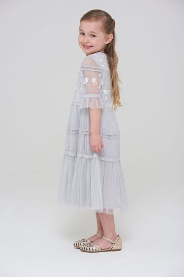 Amelia Rose Grey Embroidered Dress
