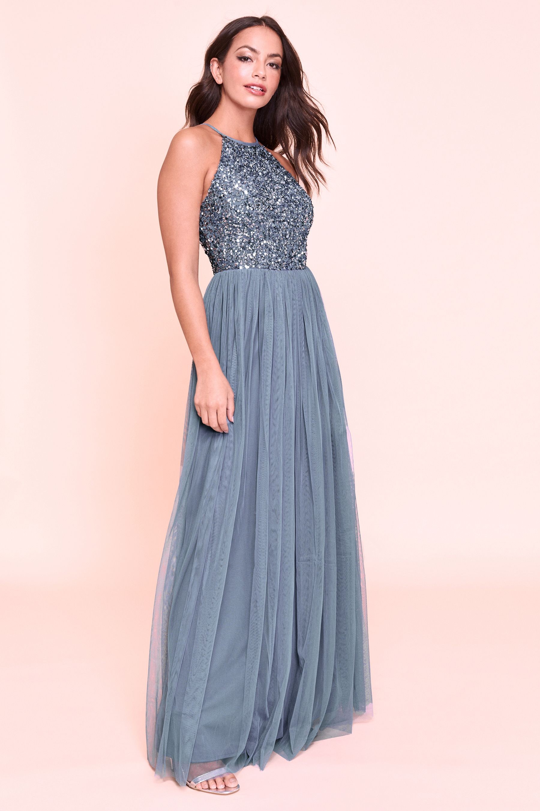 Maya Halterneck Delicate Sequin Maxi Dress Regular