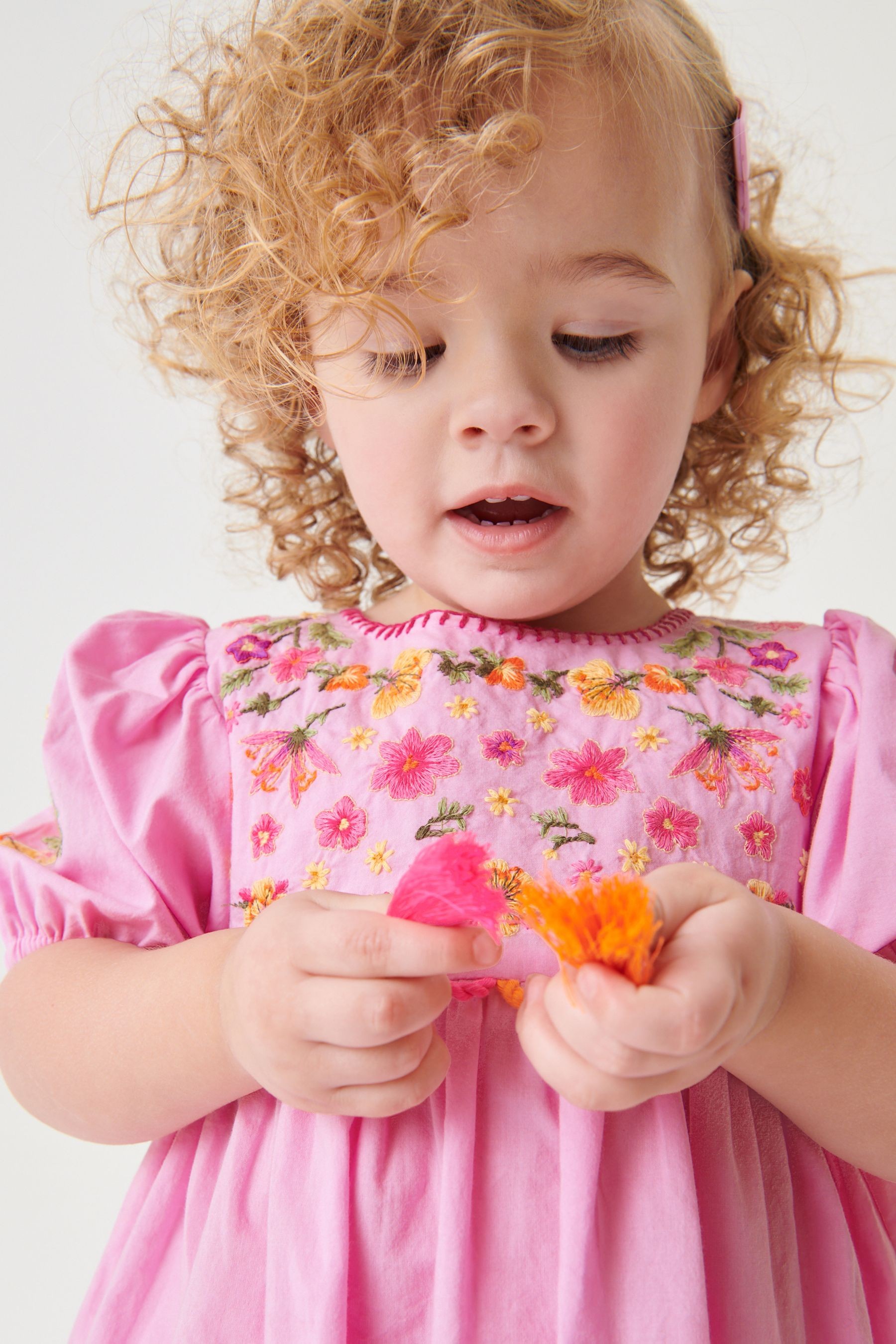 Embroidered Puff Sleeve Dress (3mths-8yrs)