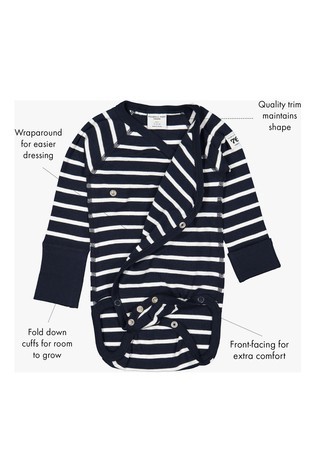 Polarn O. Pyret Blue Organic Cotton Striped Wrap Around Bodysuit