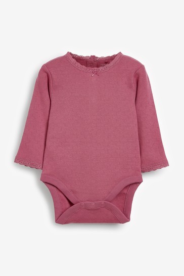 Berry Red Pointelle Long Sleeve Bodysuits 3 Pack (0mths-3yrs)