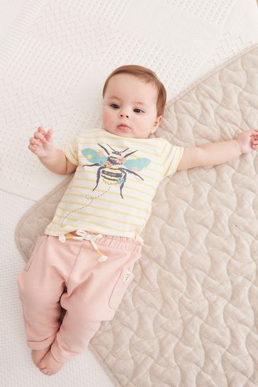 FatFace Yellow Baby Crew Bee T-Shirt and Joggers Set