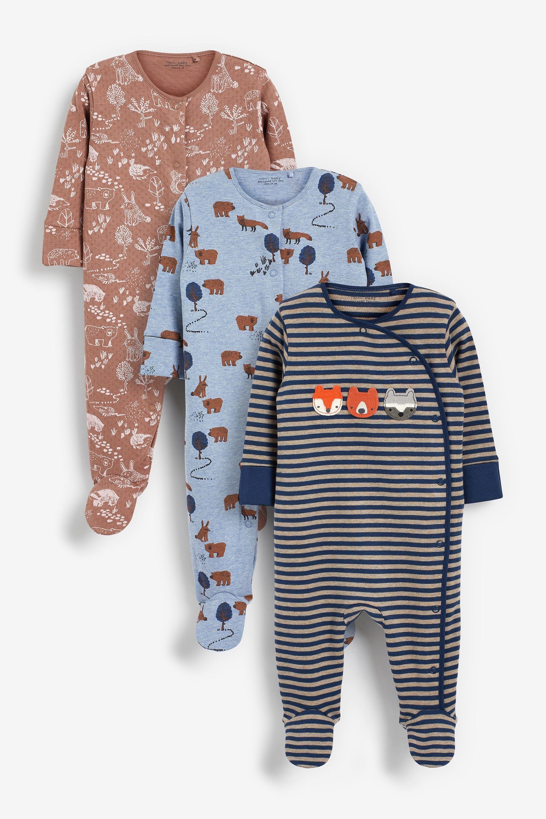 3 Pack Embroidered Baby Sleepsuits (0-2yrs)