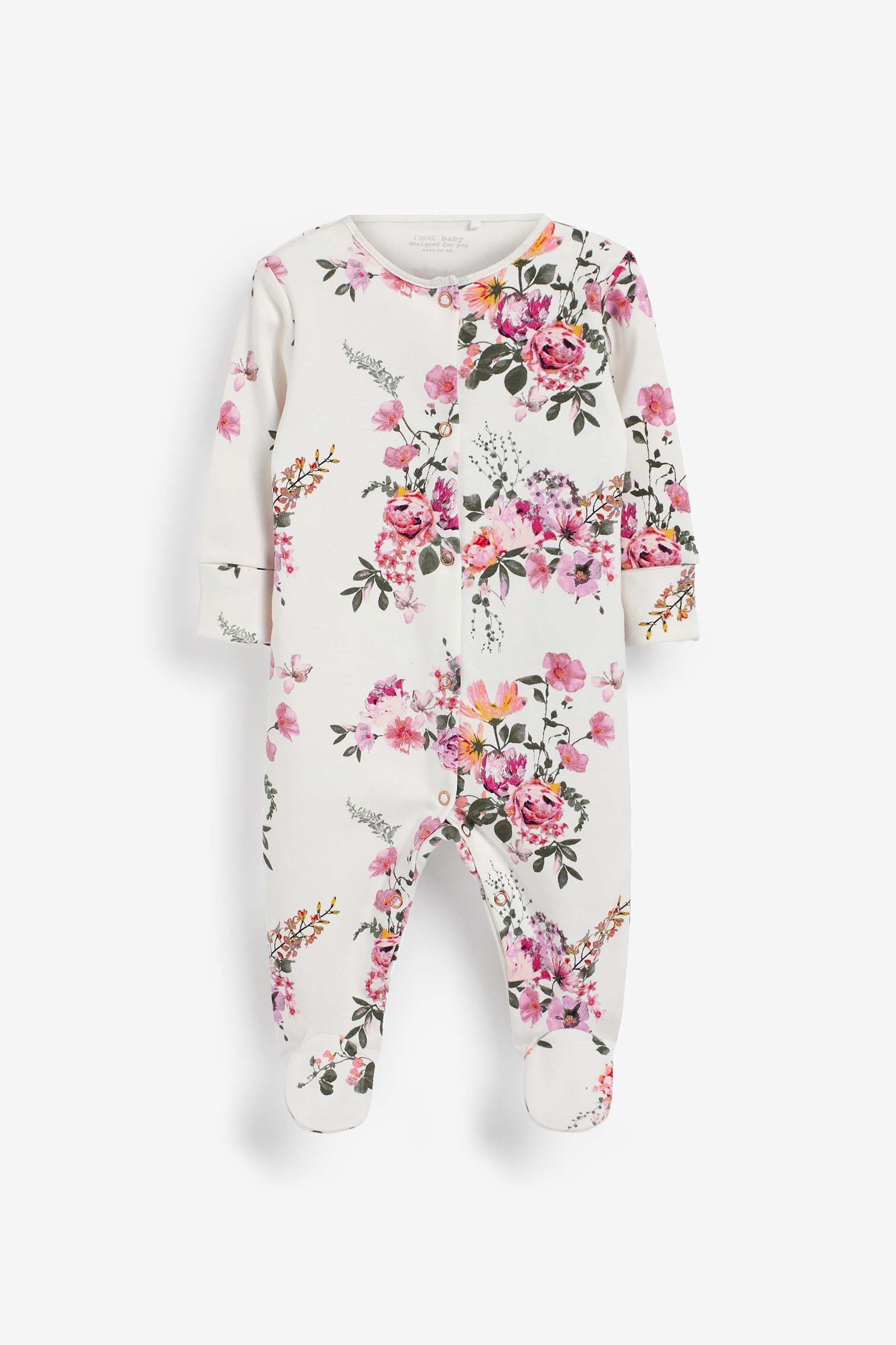 3 Pack Floral Baby Sleepsuits (0-2yrs)