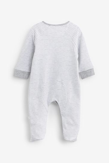 The Little Tailor Grey Stripe Jersey Rocking Horse Sleepsuit