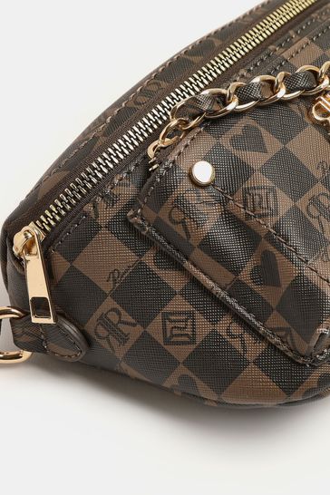 River Island Brown Og Checkerboard Curved X Body Bag