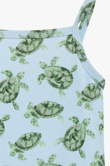 Trotters London Girls Blue Little Turtle Peplum Swimsuit