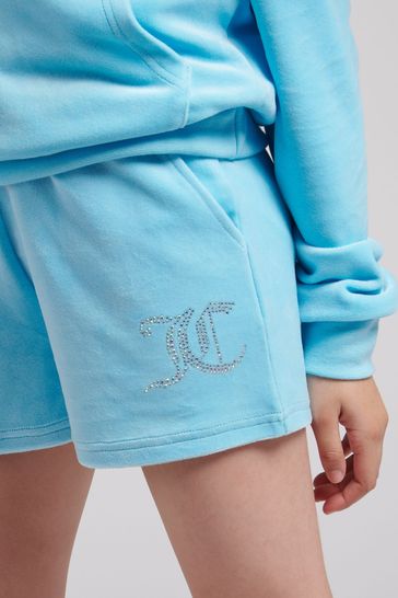 Juicy Couture Blue Diamante Velour Shorts