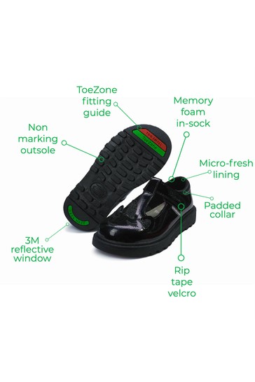 ToeZone Black Patent T-Bar Unicorn Novelty School Shoes