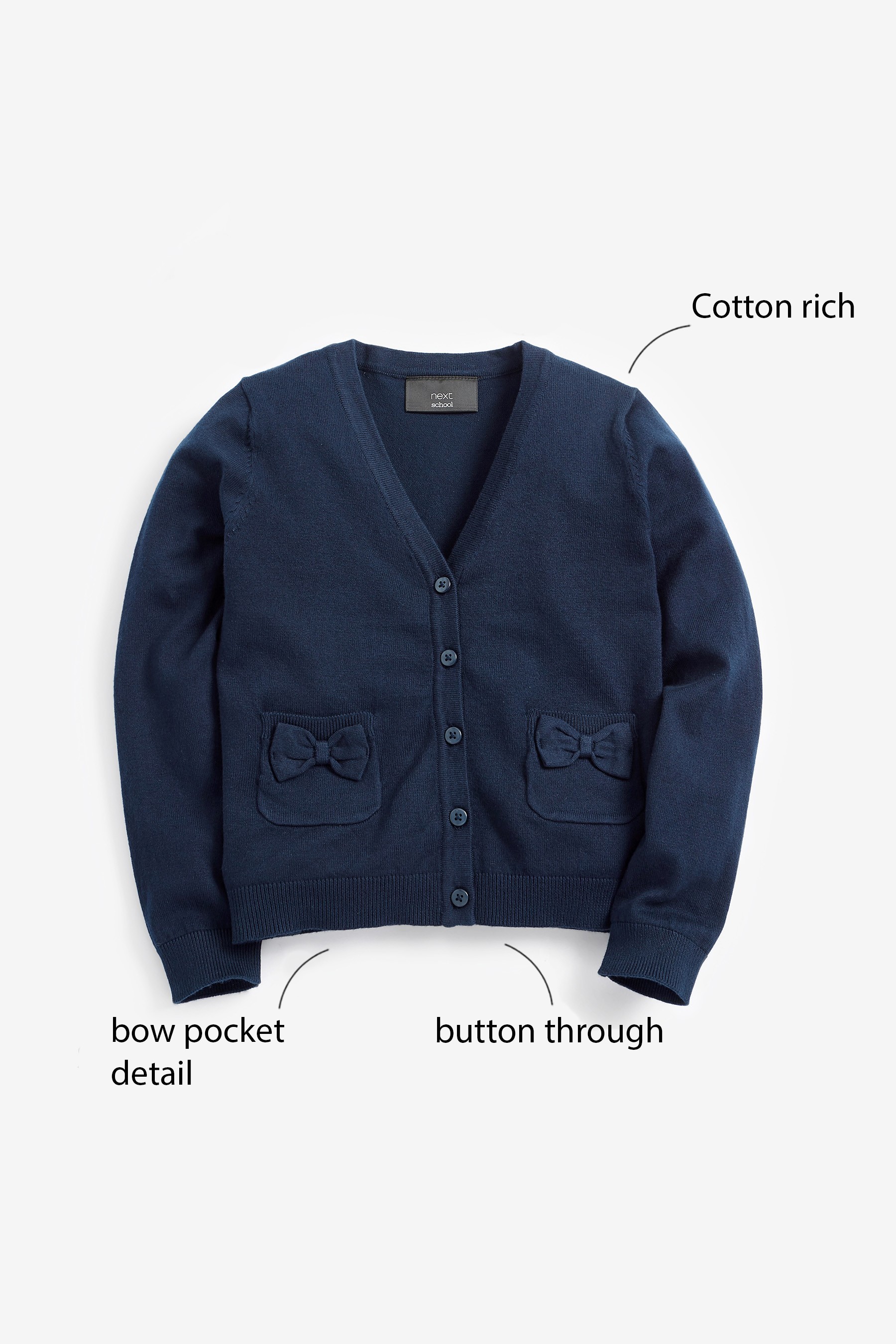 Bow Pocket School Cardigan (3-16yrs)