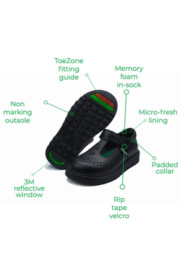 ToeZone Black One Strap T-Bar Star Detail Vegan School Shoes