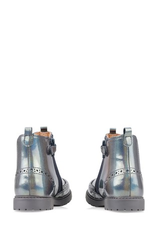 Start-Rite Chelsea Metallic Silver Grey Leather Zip-up Boots