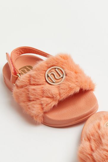River Island Orange Light Quilted Faux Fur Cleated Sliders