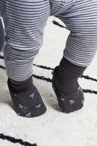 The Little Tailor Grey Rocking Horse Jersey Booties