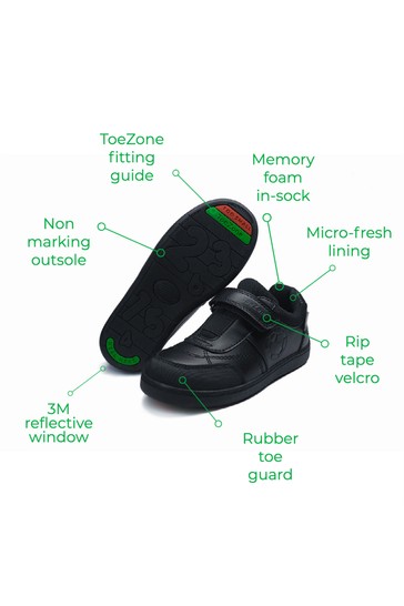 ToeZone Black Zane Football Motif School Shoes