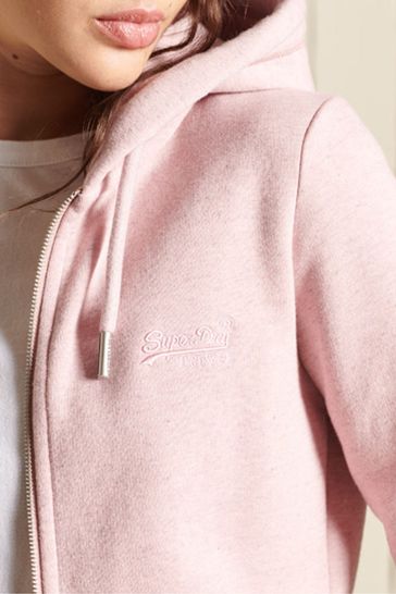 Superdry Pink Vintage Logo Embroidered Zip Hoodie