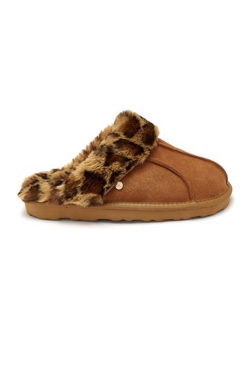 Pour Moi Faux Fur Trim Suede Mule Slipper