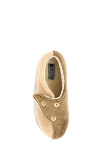 Pavers Natural Beige Ladies Touch Fasten Full Slippers With Permalose Sole