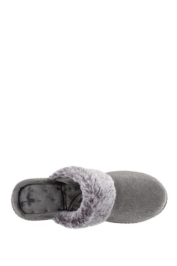 Totes Isotoner Ladies Sparkle Velour Heeled Mule Slippers