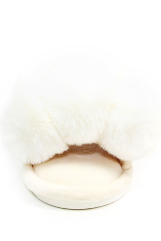 Lunar White Pom Pom Mule Slippers